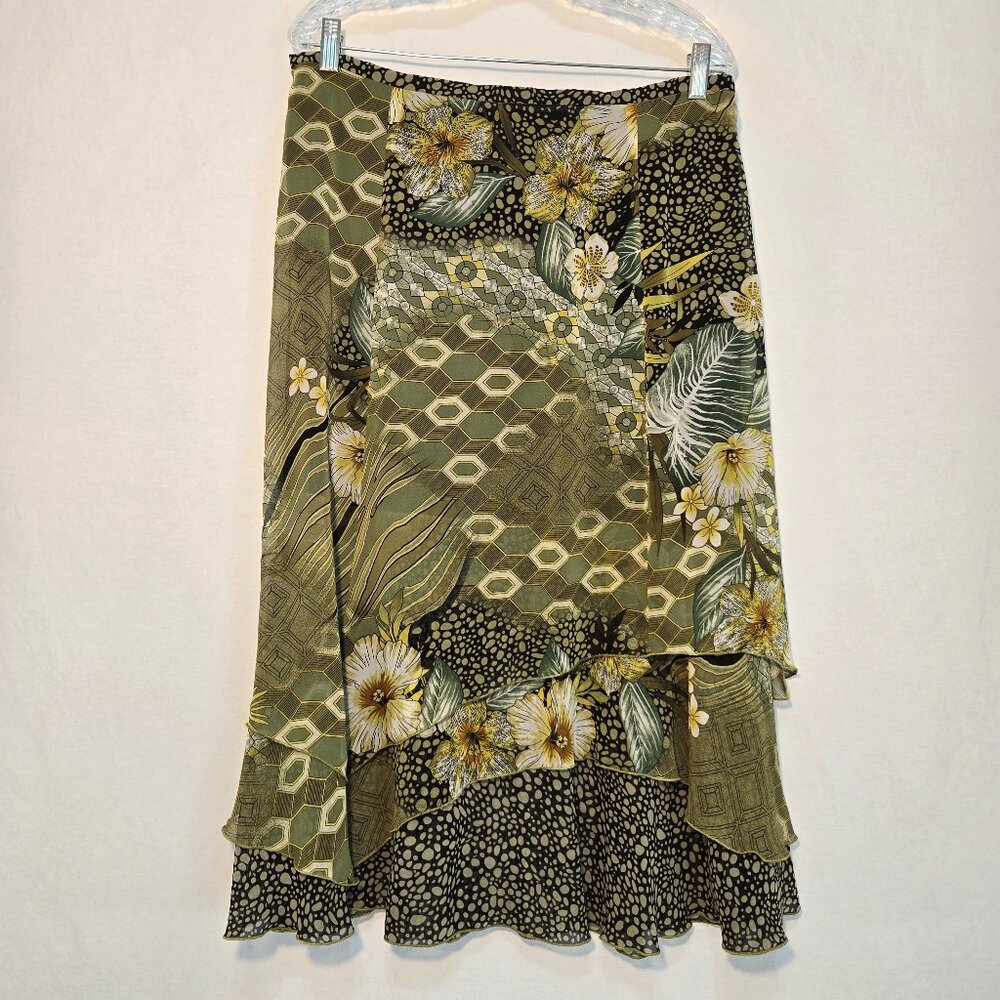 Vintage CITY GIRL Y2K Artsy Boho Asymmetrical Green Mid Skirt Size 12 New NO Tag